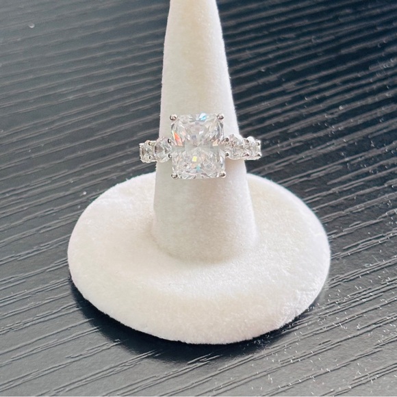 Diamonique Jewelry - Platinum Clad® 925 Sterling Silver Cushion Cut CZ Engagement Ring Size 4